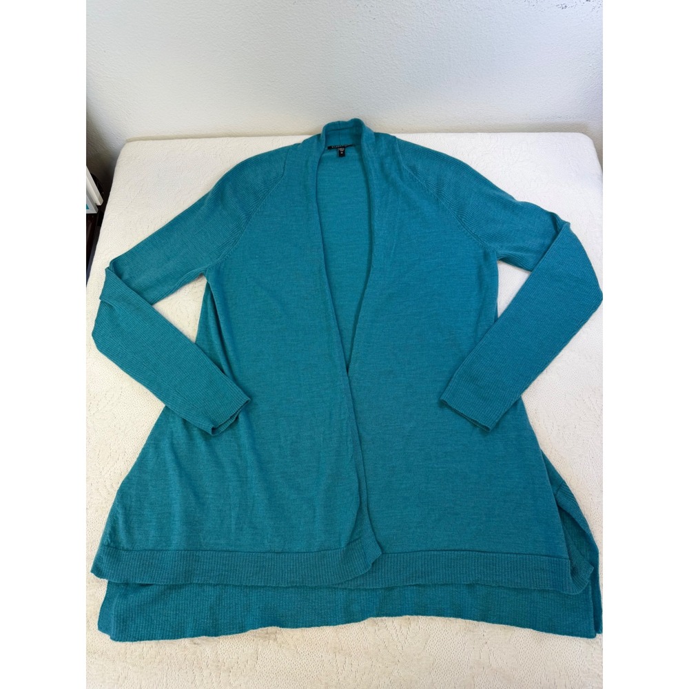 Eileen Fisher Teal Merino Wool Open Front Cardigan Italian Yarn M F3JM-2